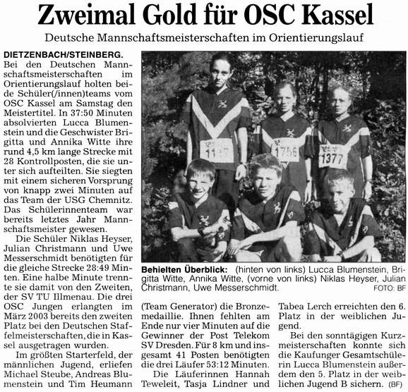 OL: Zweimal Gold fr OSC Kassel